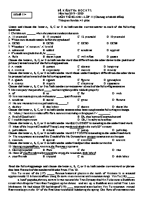 Đề kiểm tra học kỳ II môn tiếng Anh Lớp 11 (Chương trình thí điểm) - Mã đề 114 - Năm học 2019-2020
